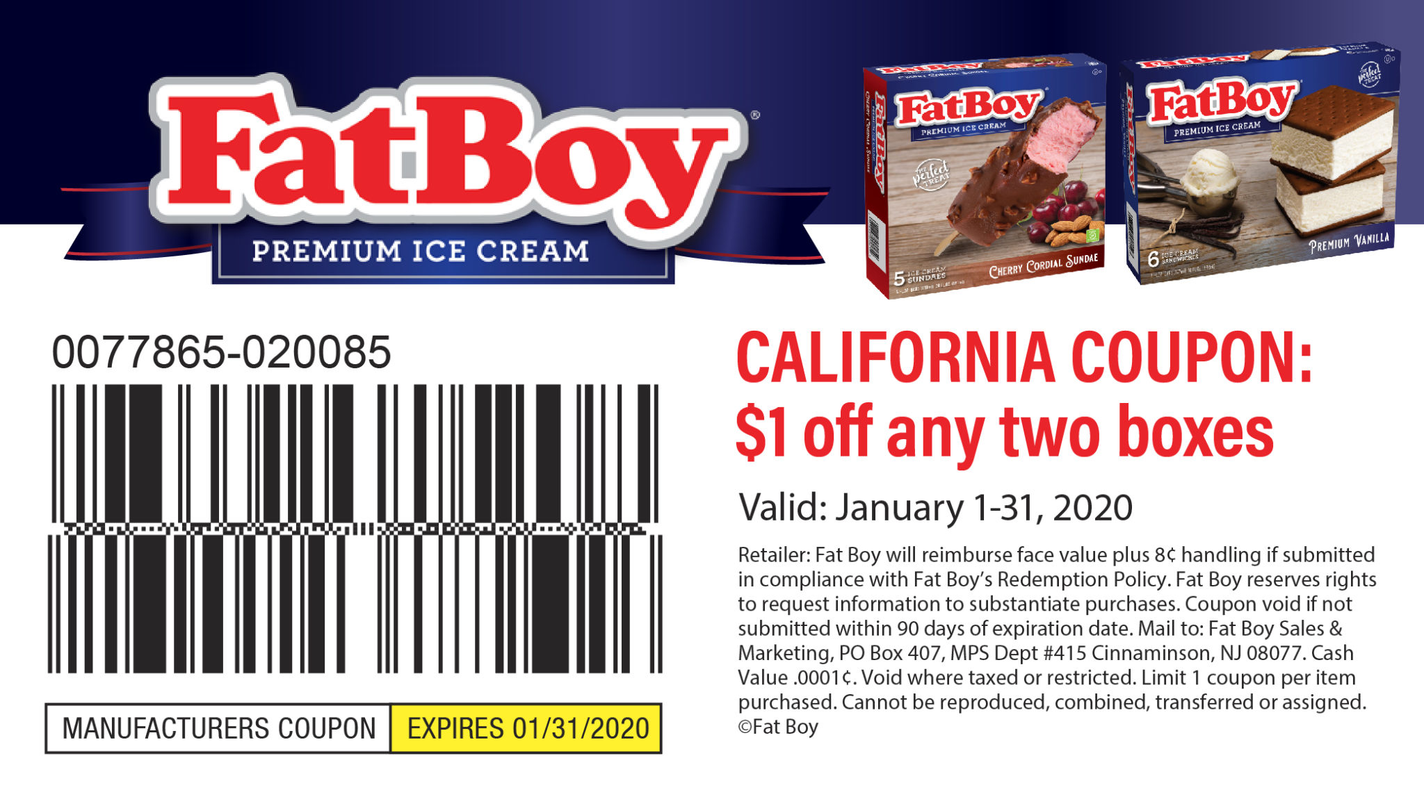 FatBoy Ice Cream California Coupon